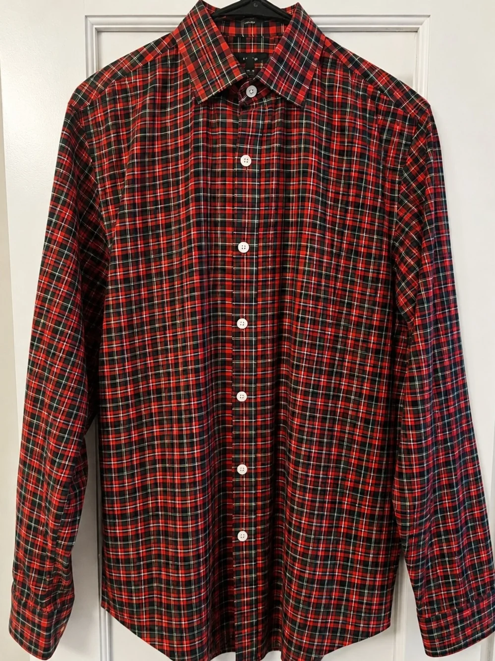 Men’s Red Black Tartan Plaid Long Sleeve Button-Down Shirt
